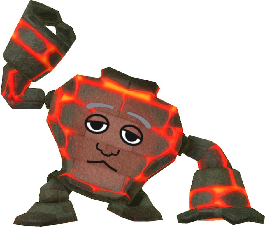 Miitopia (Switch) promotional art for the Burning 'Hero' Golem, featuring Cary.