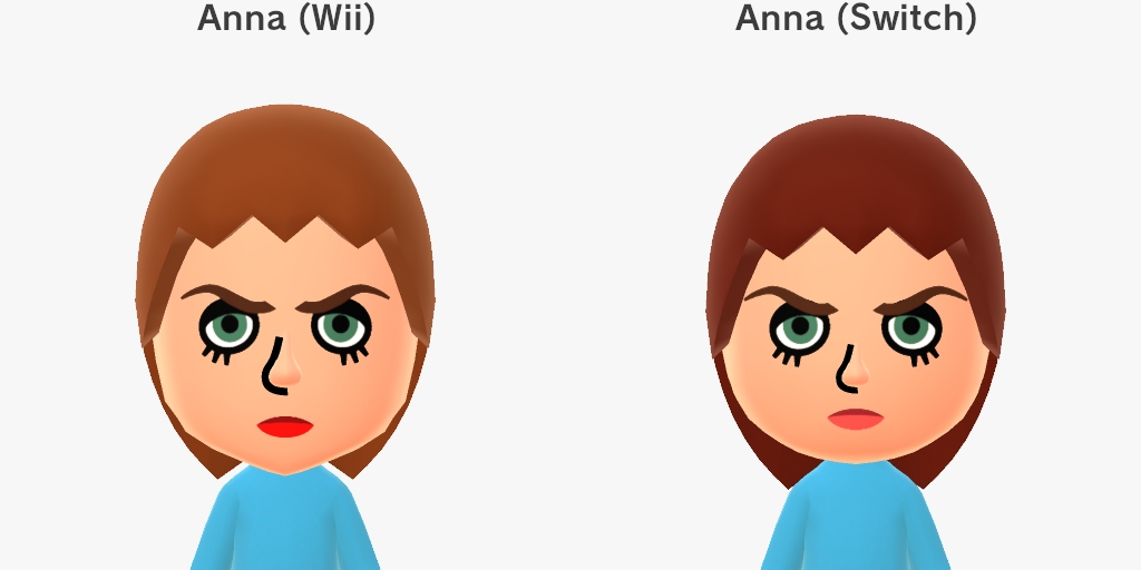 Comparison between Anna (Wii), left, and Anna (Switch), right