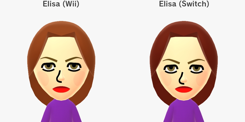 Comparison between Elisa (Wii), left, and Elisa (Switch), right