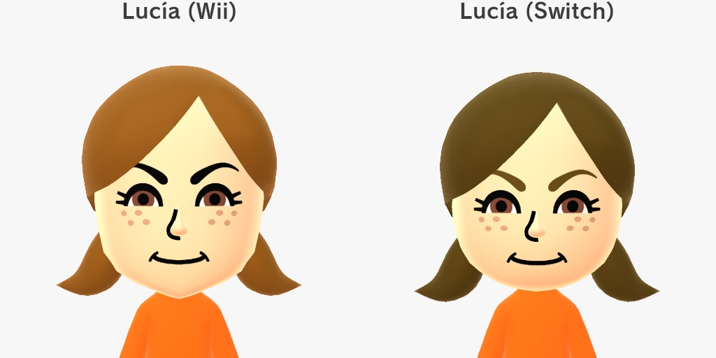 Comparison between Lucía (Wii), left, and Lucía (Switch), right