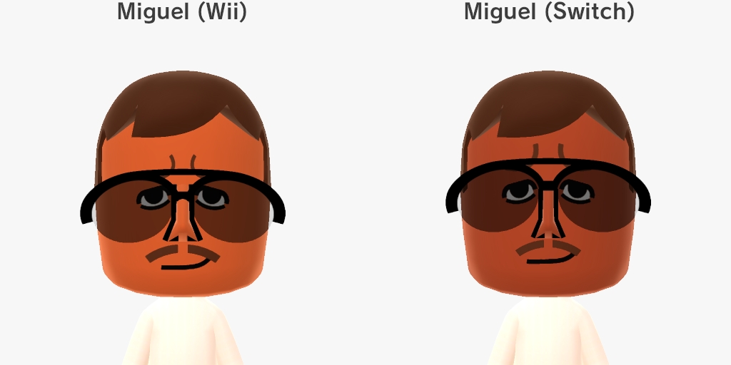 Comparison between Miguel (Wii), left, and Miguel (Switch), right