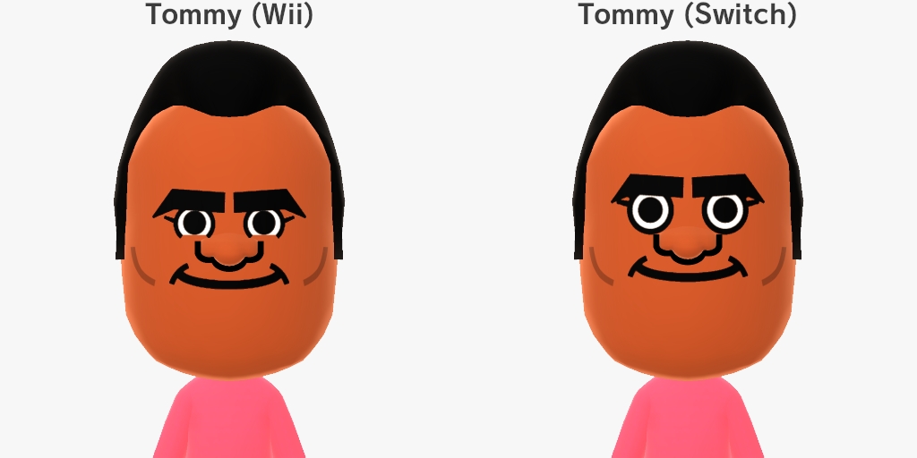 Comparison between Tommy (Wii), left, and Tommy (Switch), right